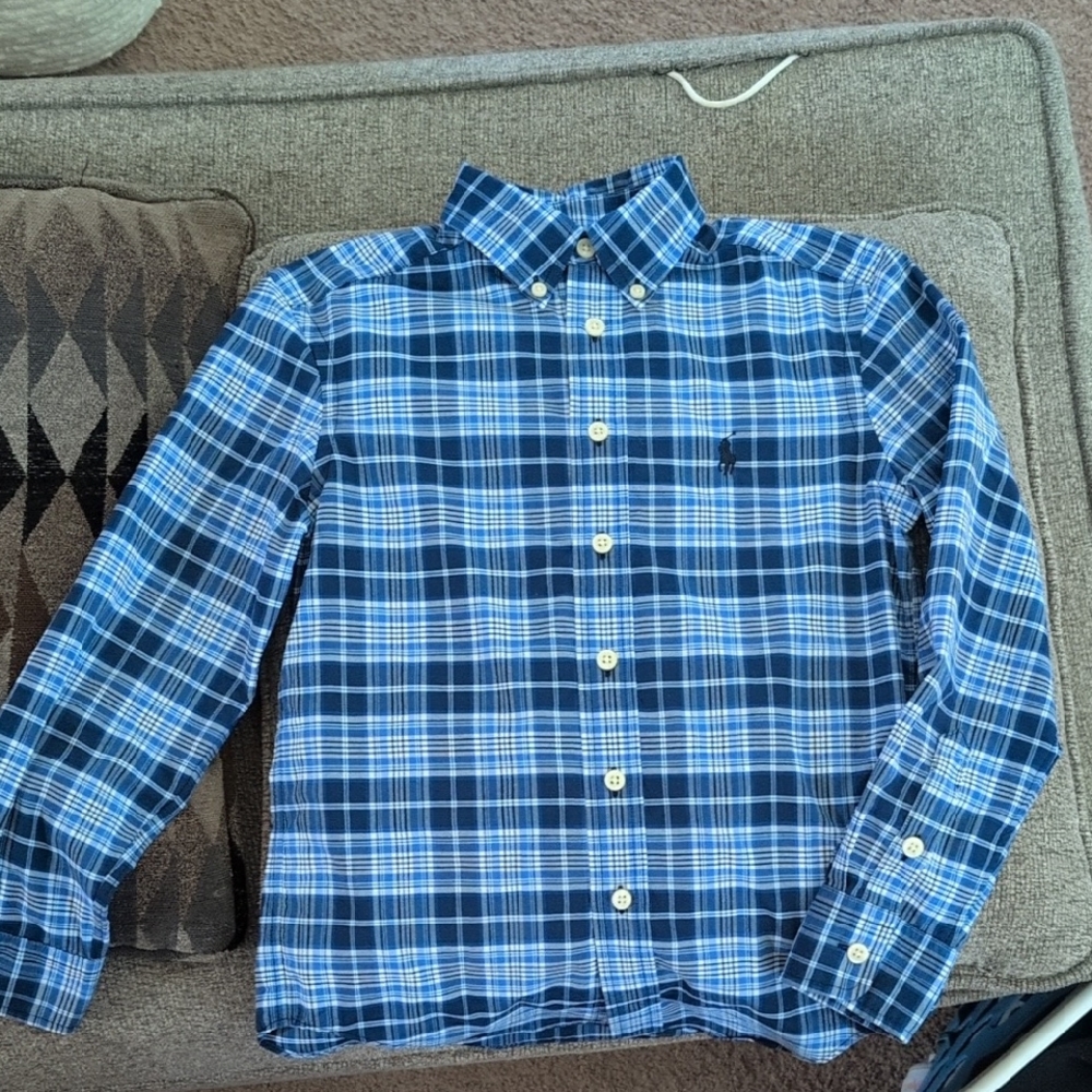 Boys Ralph Lauren Navy and White Plaid Shirt
